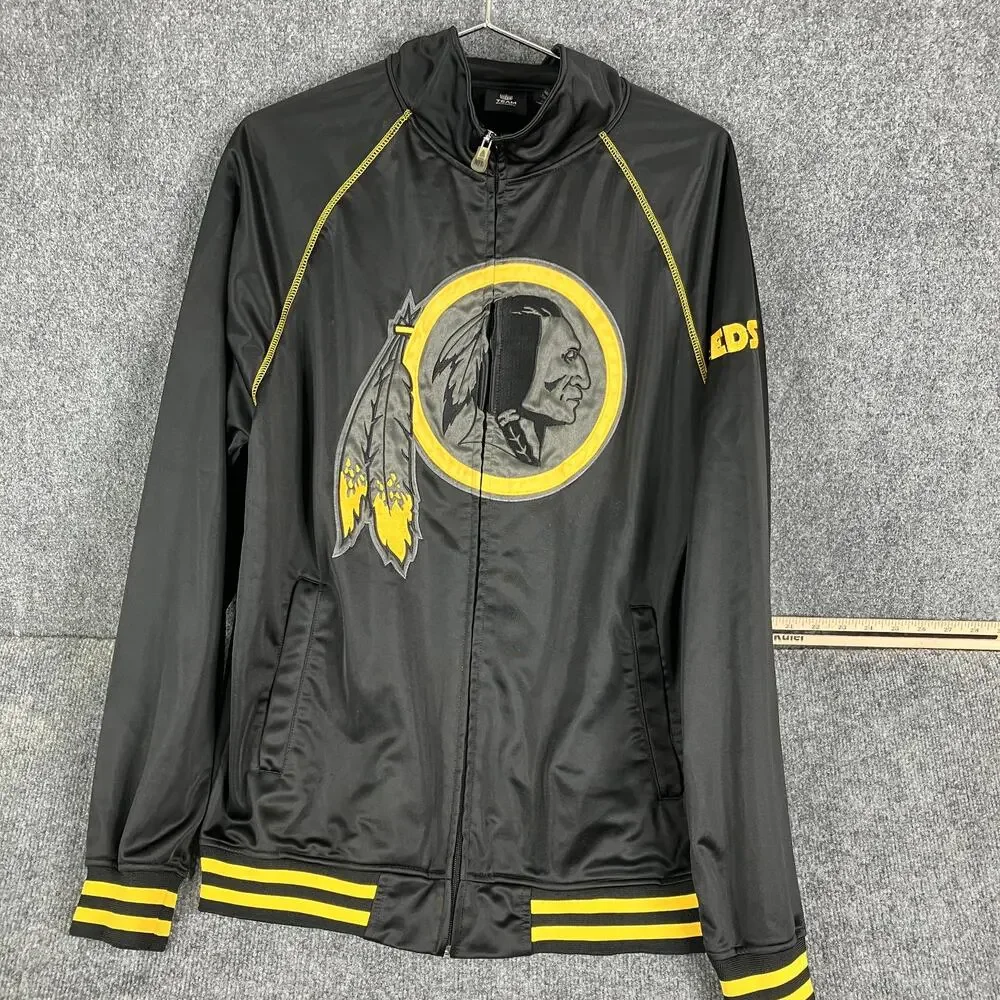 NFL Redskins Track Jacket Mens LT Black Yellow Full Zip Team Logo Lightweight
